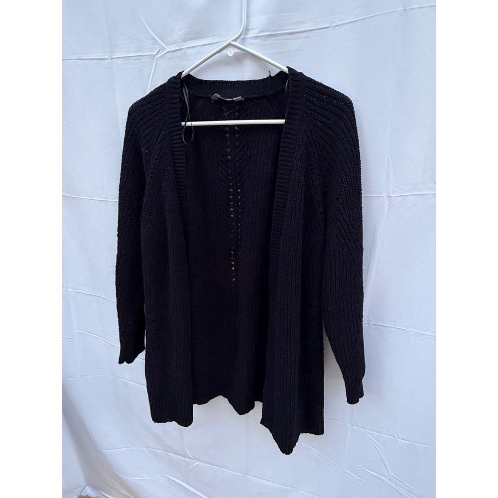 Member's Mark Women Black Chenille Cardigan Open Front Knit Sweater Large S88451